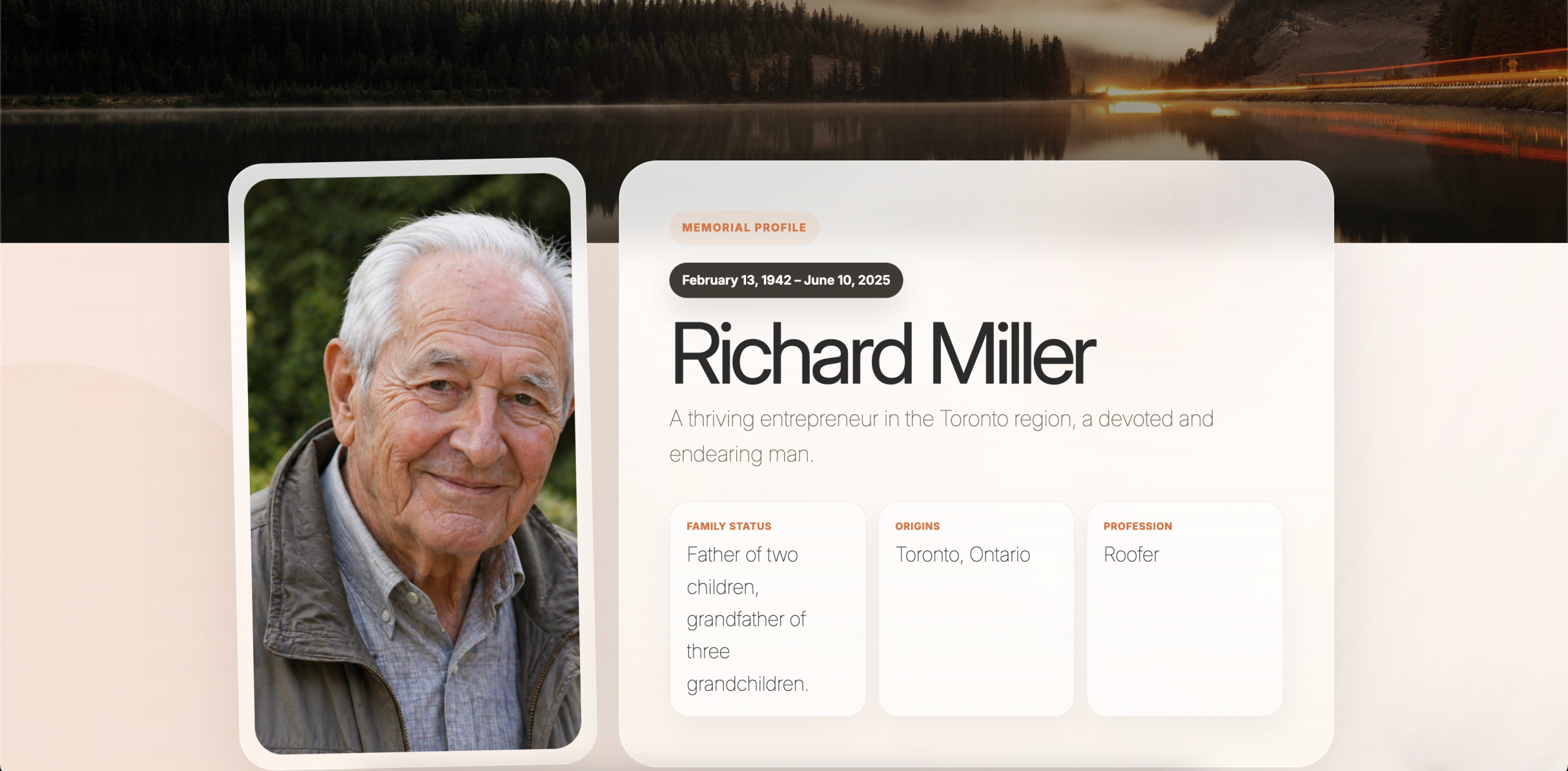 Memorial profile screenshot